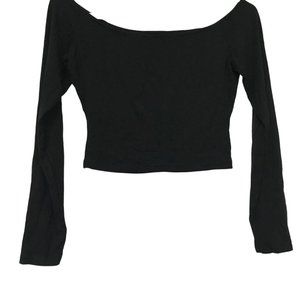 Long Sleeve Boat Neck Crop Top Black